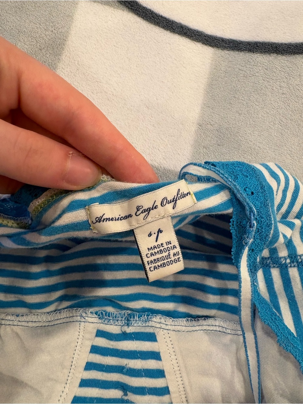 American Eagle Y2K Blue & White Striped Lace Cami Tank Top - Picture 7 of 8
